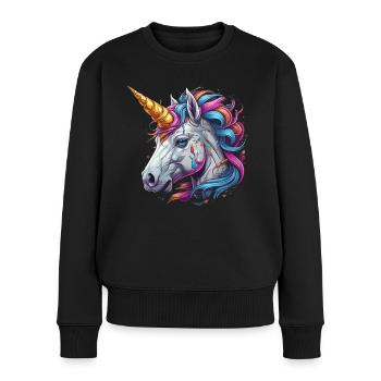Tête de licorne - Pull Premium bio Femme - noir - Devant - Julia (174cm)