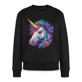 Tête de licorne - Pull Premium bio Femme - noir - Devant - Julia (174cm)