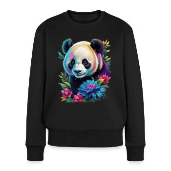 Panda - Frauen Premium Bio Pullover - Schwarz - Vorne - Julia (174cm)