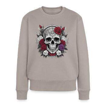 Gothic Totenkopf - Frauen Premium Bio Pullover - Taupe - Vorne - Julia (174cm)