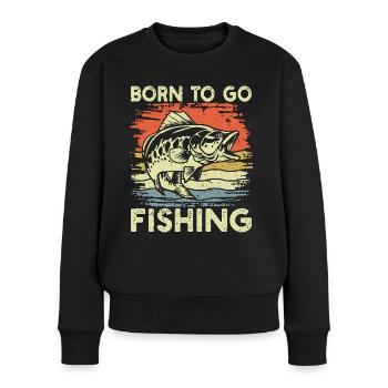 Born to Go Angeln Retro Barsch Fisch Liebhaber - Frauen Premium Bio Pullover - Schwarz - Vorne - Julia (174cm)