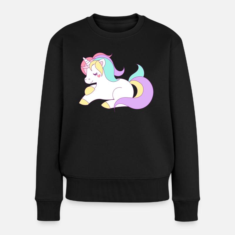 Einhorn Comic - Frauen Premium Bio Pullover - Schwarz