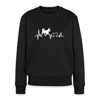 Hund Herzschlag EKG Linie Herz Frequenz Geschenk - Frauen Premium Bio Pullover - Schwarz - Vorne - Julia (174cm)
