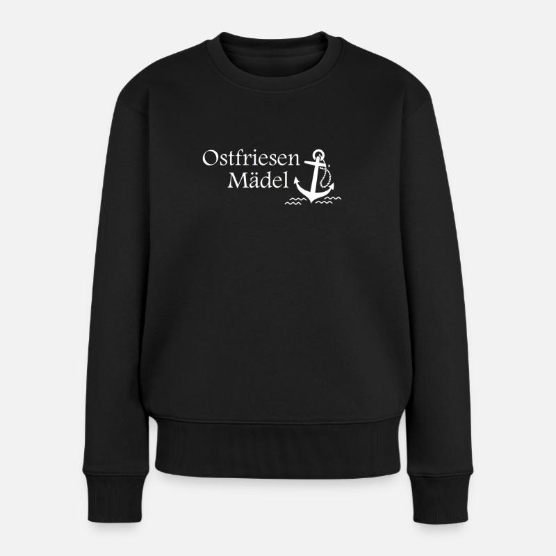 Ostfriesland Mädel Küste Anker Vintage Geschenk - Frauen Premium Bio Pullover - Schwarz