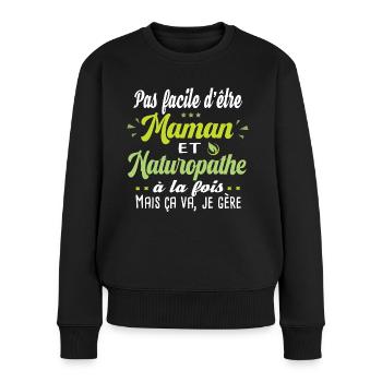 Naturopathe. Cadeau médecine nature guérison femme - Pull Premium bio Femme - noir - Devant - Julia (174cm)