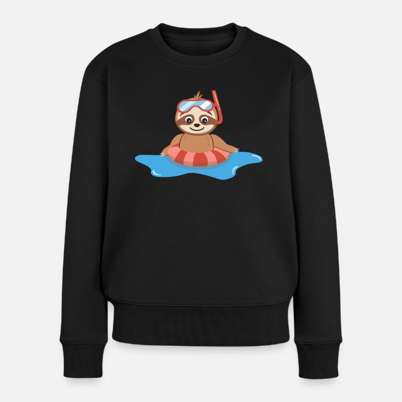 Faultier beim Baden - Frauen Premium Bio Pullover - Schwarz