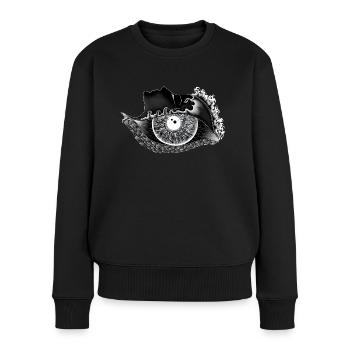 Grand œil blanc transversal - Pull Premium bio Femme - noir - Devant - Julia (174cm)
