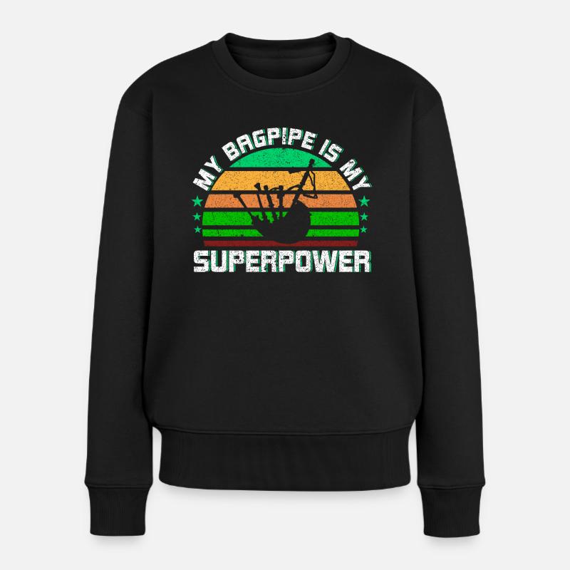 Mein Dudelsack ist meine Superkraft - Frauen Premium Bio Pullover - Schwarz