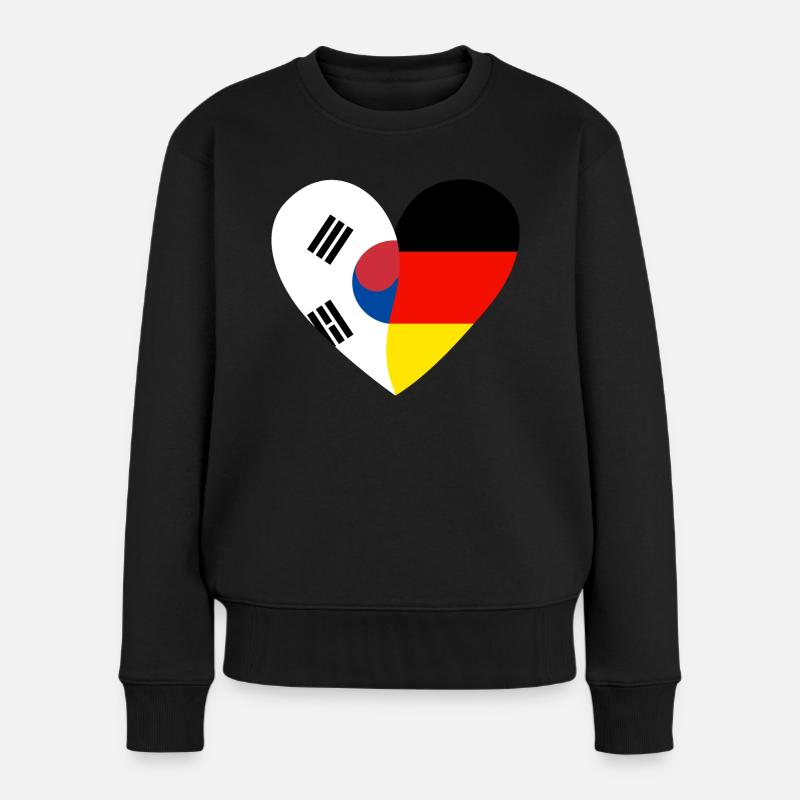 South Korea Germany Texture Flaggenherz - Frauen Premium Bio Pullover - Schwarz