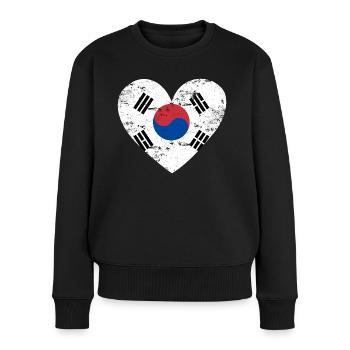 South Korea Flaggenherz - Frauen Premium Bio Pullover - Schwarz - Vorne - Julia (174cm)