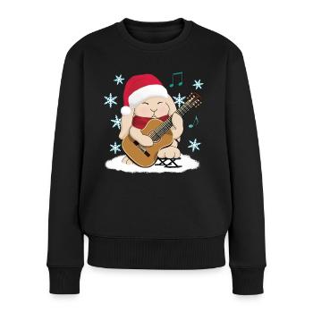 Mignon guitariste classique Lapin à chapeau de Père Noël - Pull Premium bio Femme - noir - Devant - Julia (174cm)