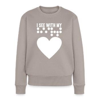 Déficience visuelle aveugle - Pull Premium bio Femme - taupe - Devant - Julia (174cm)