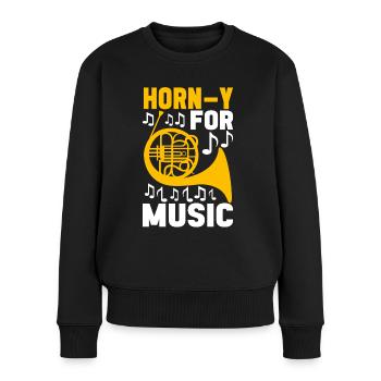 Horn Blechblasinstrument - Frauen Premium Bio Pullover - Schwarz - Vorne - Julia (174cm)