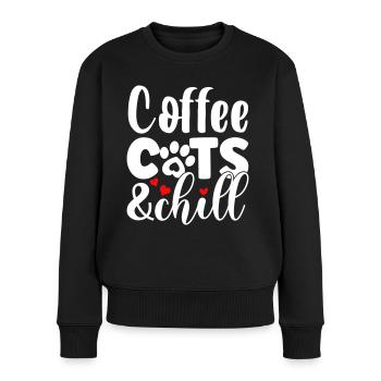 Café, chats et détente - Pull Premium bio Femme - noir - Devant - Julia (174cm)