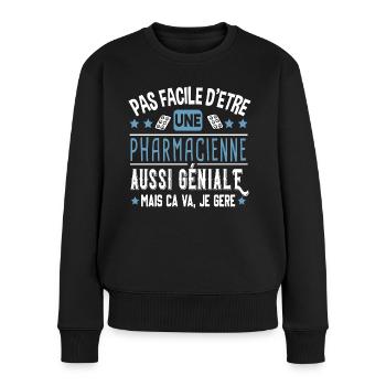 Pharmacienne Pharmacie Pharmacien Métier Humour - Pull Premium bio Femme - noir - Devant - Julia (174cm)