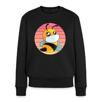 Biene mit Mundschutz im Sonnenuntergang - Frauen Premium Bio Pullover - Schwarz - Vorne - Julia (174cm)
