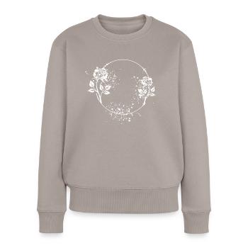Runder Rosen Rahmen mit Farbflecken - Frauen Premium Bio Pullover - Taupe - Vorne - Julia (174cm)