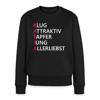Katja Name Geschenk - Frauen Premium Bio Pullover - Schwarz - Vorne - Julia (174cm)