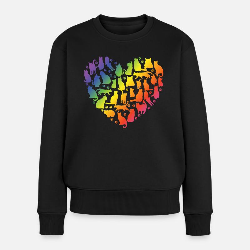 Herz aus Katzen - Regenbogen - Frauen Premium Bio Pullover - Schwarz
