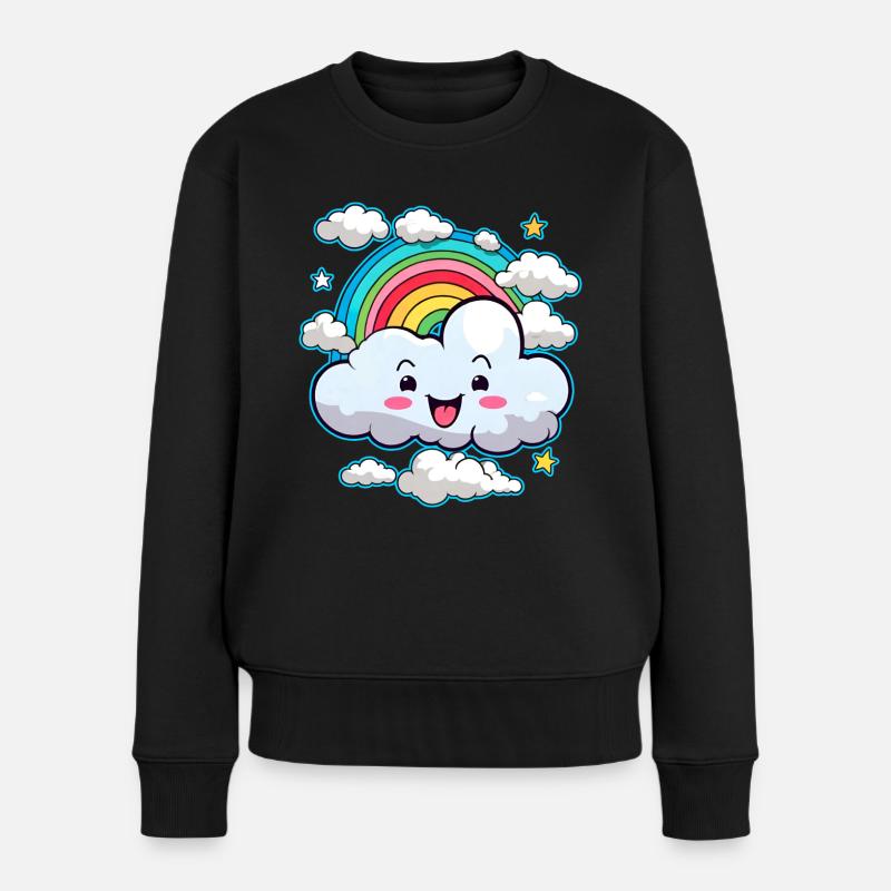 Niedliche Wolke mit Regenbogen - Frauen Premium Bio Pullover - Schwarz