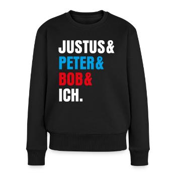 Die Drei ??? Justus& Peter& Bob& Ich - Frauen Premium Bio Pullover - Schwarz - Vorne - Julia (174cm)