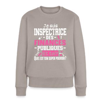 Inspectrice Finances Publiques Impôts Métier - Pull Premium bio Femme - taupe - Devant - Julia (174cm)