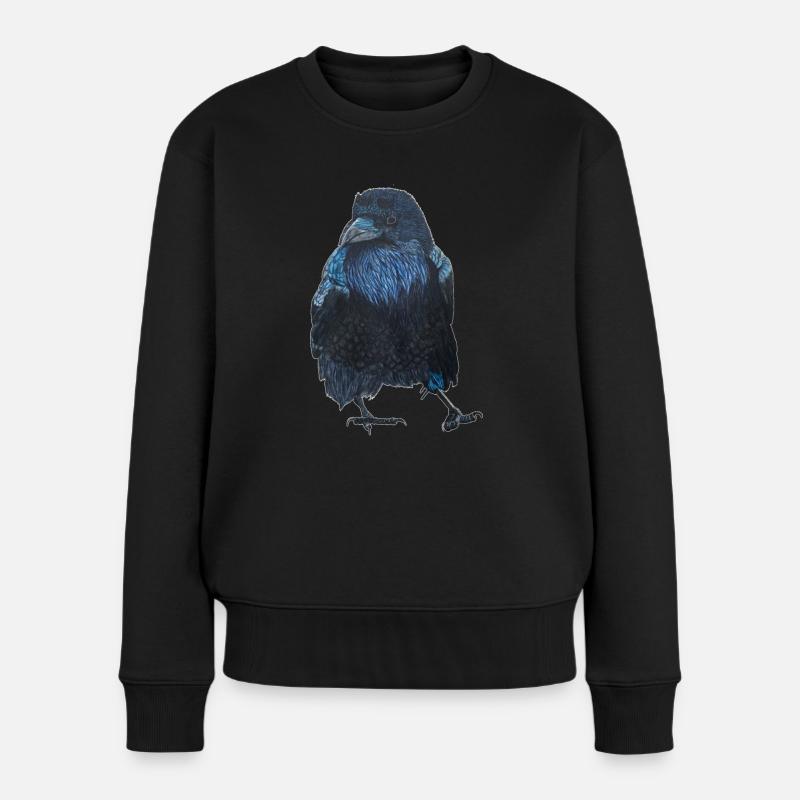 Rabe Krähe gehend - Frauen Premium Bio Pullover - Schwarz
