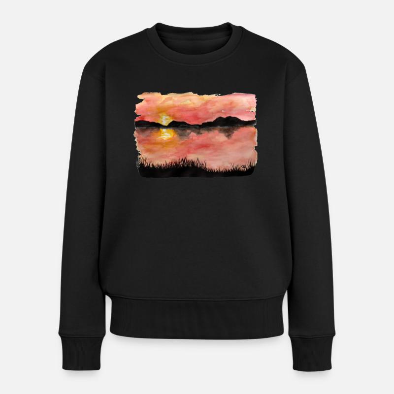 Malet solnedgang akvarel / blæk - Premium økologisk sweatshirt til kvinder - sort