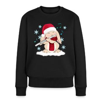 Joueur de flûte de Noël Lapin mignon au chapeau de Père Noël - Pull Premium bio Femme - noir - Devant - Julia (174cm)