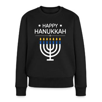 Chemise de Hanoukka heureux | Fête des lumières de la Menorah 2024 - Pull Premium bio Femme - noir - Devant - Julia (174cm)