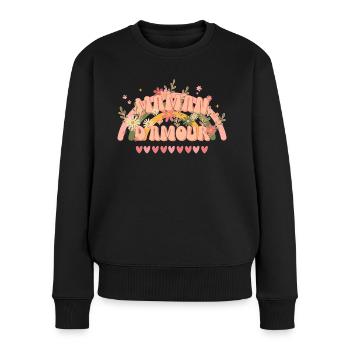 Fête des mères Maman d'amour style groovy original - Pull Premium bio Femme - noir - Devant - Julia (174cm)