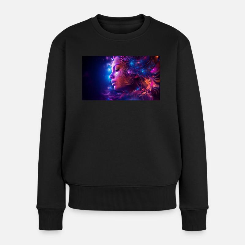 Die Visionärin: Eine Futuristin mit bunten Strähne - Frauen Premium Bio Pullover - Schwarz