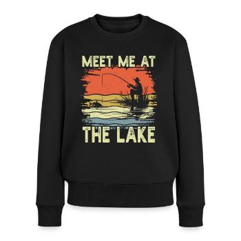 Treffen Sie mich am See Retro Angelliebhaber - Frauen Premium Bio Pullover - Schwarz - Vorne - Julia (174cm)
