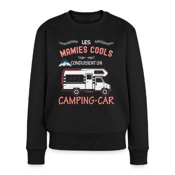 Camping-car mamie cools, grand-mère cool - Pull Premium bio Femme - noir - Devant - Julia (174cm)