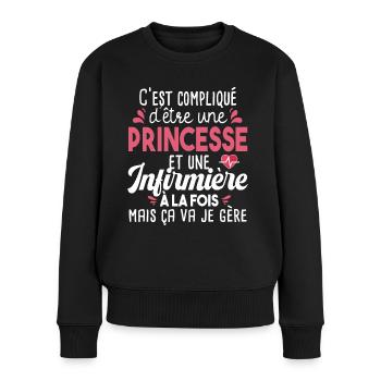 Infirmière Princesse Hôpital Soignante - Pull Premium bio Femme - noir - Devant - Julia (174cm)