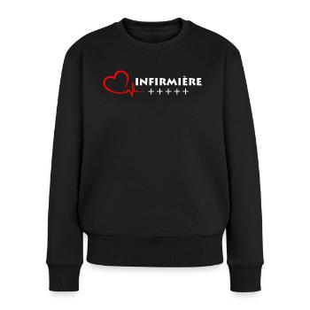 Infirmière +++++ passionnées vocation - Pull Premium bio Femme - noir - Devant - Julia (174cm)