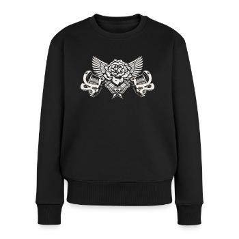 Machines à tatouer avec rose - Pull Premium bio Femme - noir - Devant - Julia (174cm)