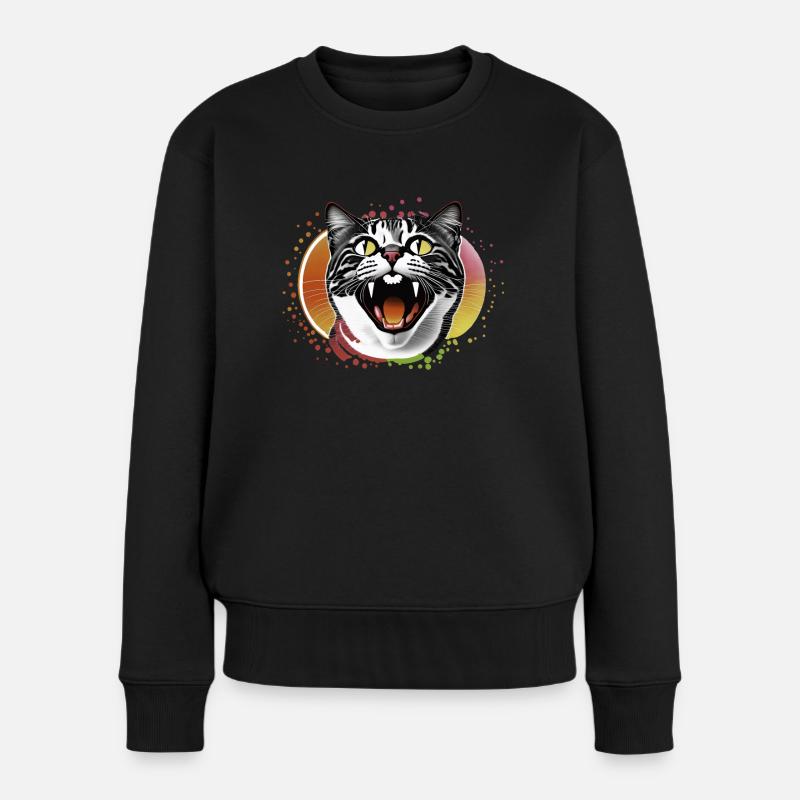 Katze - Frauen Premium Bio Pullover - Schwarz