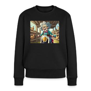 deutsche Kinderreime illustrierter Comic Oma - Frauen Premium Bio Pullover - Schwarz - Vorne - Julia (174cm)