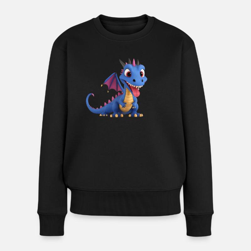 Ein niedliches Drachen Monster mit langer Zunge - Frauen Premium Bio Pullover - Schwarz