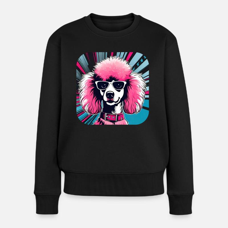 Niedlicher Rosa Pop Art Pudel - Frauen Premium Bio Pullover - Schwarz