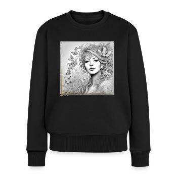 Romantisches Mädchen mit Blumen und Schmetterlinge - Frauen Premium Bio Pullover - Schwarz - Vorne - Julia (174cm)