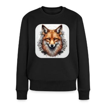 Fuchs mit Blumen - Frauen Premium Bio Pullover - Schwarz - Vorne - Julia (174cm)