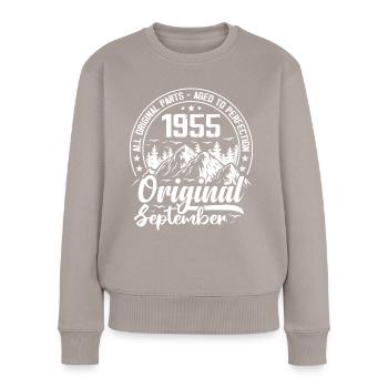 September 1955 Original:69 Jahre altes Geburtstagsgeschenk - Frauen Premium Bio Pullover - Taupe - Vorne - Julia (174cm)