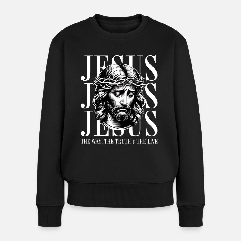 Jesus - Believe: Starkes Glaubens-Design - Frauen Premium Bio Pullover - Schwarz