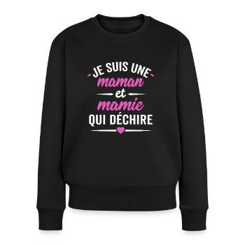 je suis une maman et mamie qui déchire - Pull Premium bio Femme - noir - Devant - Julia (174cm)