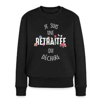 Citation femme retraiteé qui déchire - Pull Premium bio Femme - noir - Devant - Julia (174cm)