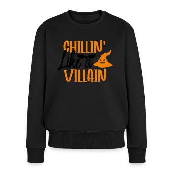 Chillin Like A Villian - Fledermäuse und Pumkins - Frauen Premium Bio Pullover - Schwarz - Vorne - Julia (174cm)