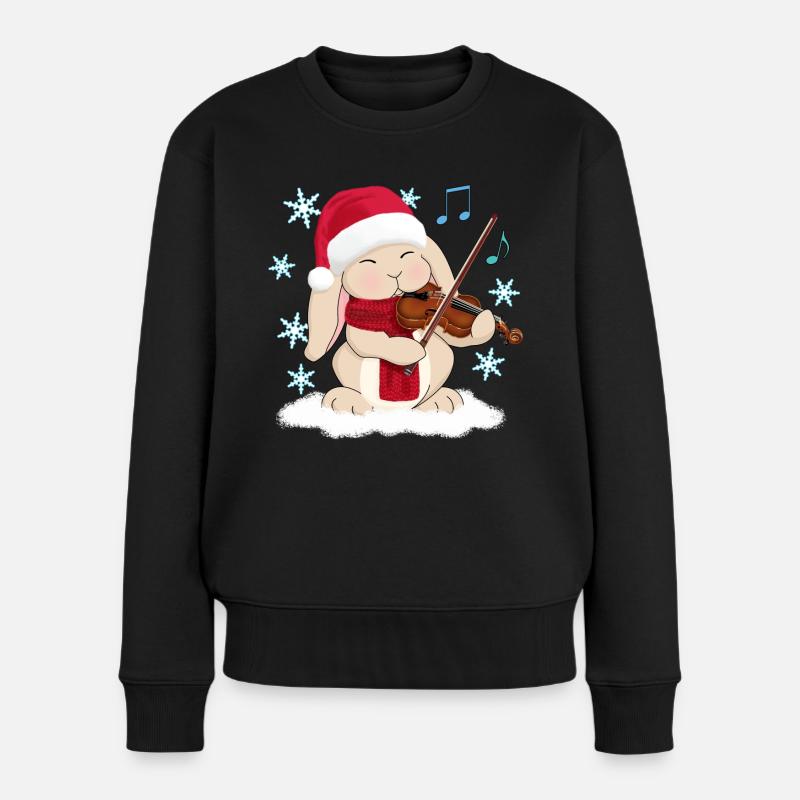 Lapin violoniste mignon pour les fêtes de Noël - Pull Premium bio Femme - noir