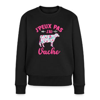 J'peux pas j'ai vache - Pull Premium bio Femme - noir - Devant - Julia (174cm)